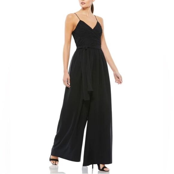 Ieena for Mac Duggal Black Ruched Sleeveless Tie Jumpsuit 2651 New! - Picture 1 of 12